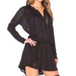Free People Nomad Peasant long sleeve black crochet dress